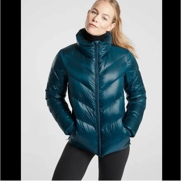 Athleta Lofty Down Puffer Jacket Coat Dark Viest Teal Women's Size